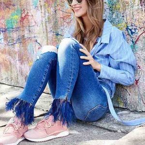 Frame Le Skinny De Jeanne Feather Fringe Jeans NWOT